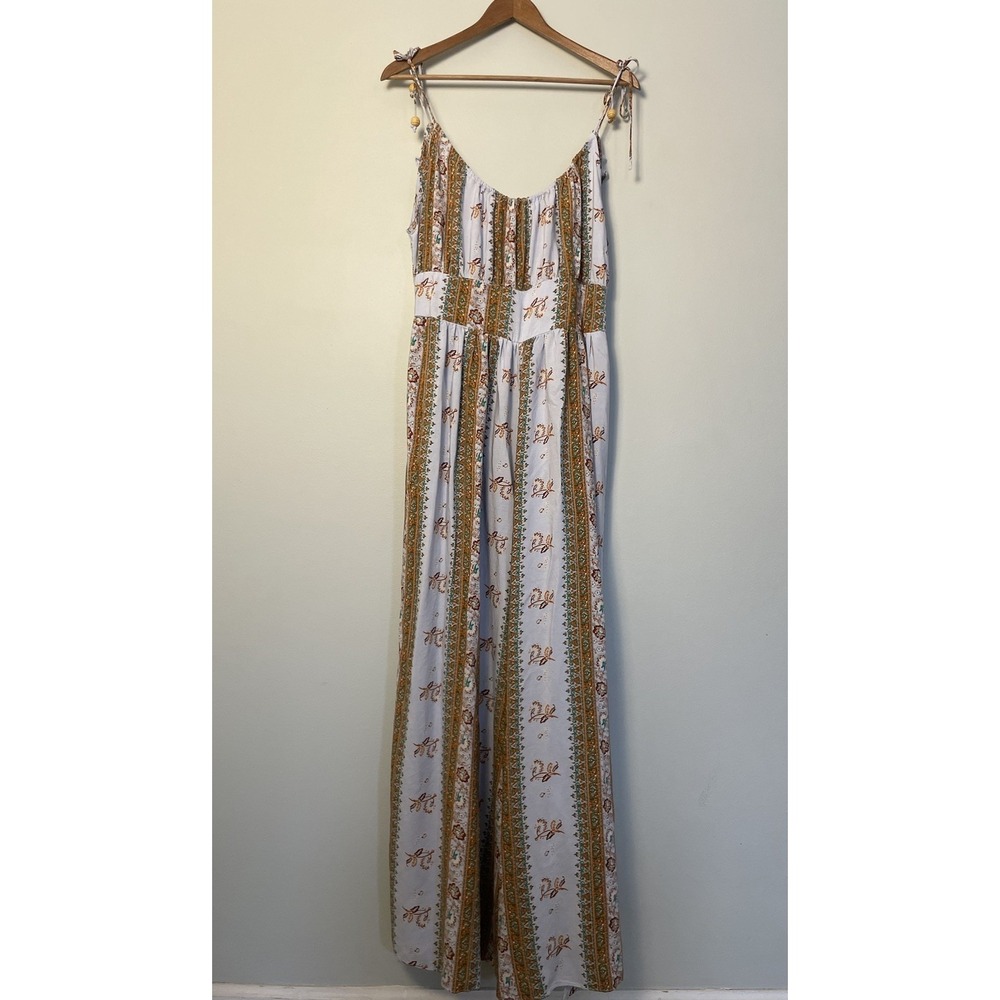 Natural Life Golden Eye Jumpsuit. XL. Wide Leg. Side Slit. Swim Coverup. Boho.